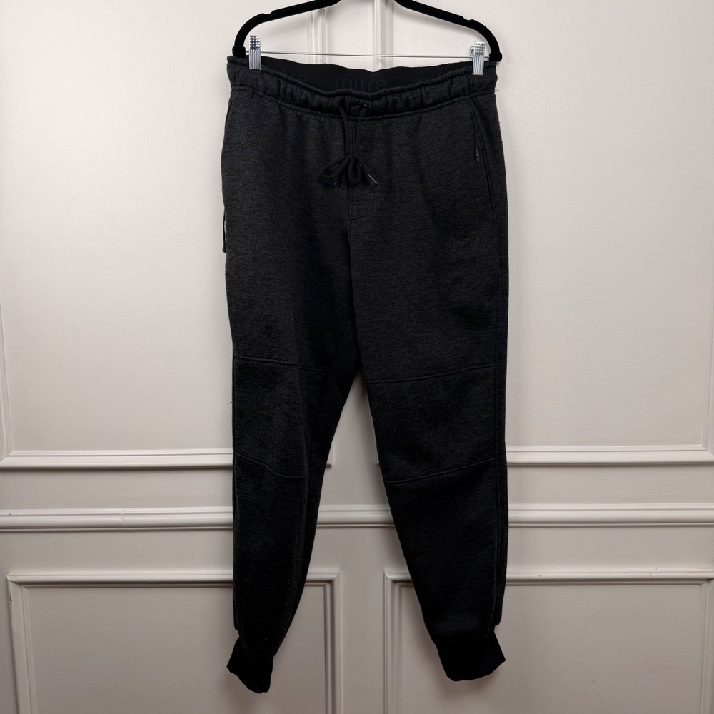 Mitre Mens Charcoal Gray Heathered Fleece Lined Tapered Joggers Sweatpants Large